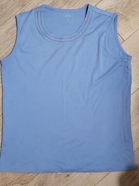 Alia Sky Blue Beaded Crewneck Tank Top